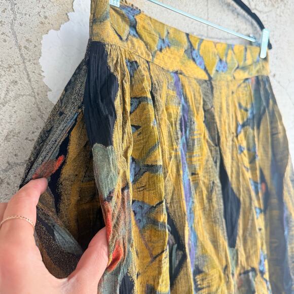 Vintage 90s Midi Skirt Crinkle Rayon Boho Abstract Art Teacher USA Made Size 14 - Picture 5 of 10